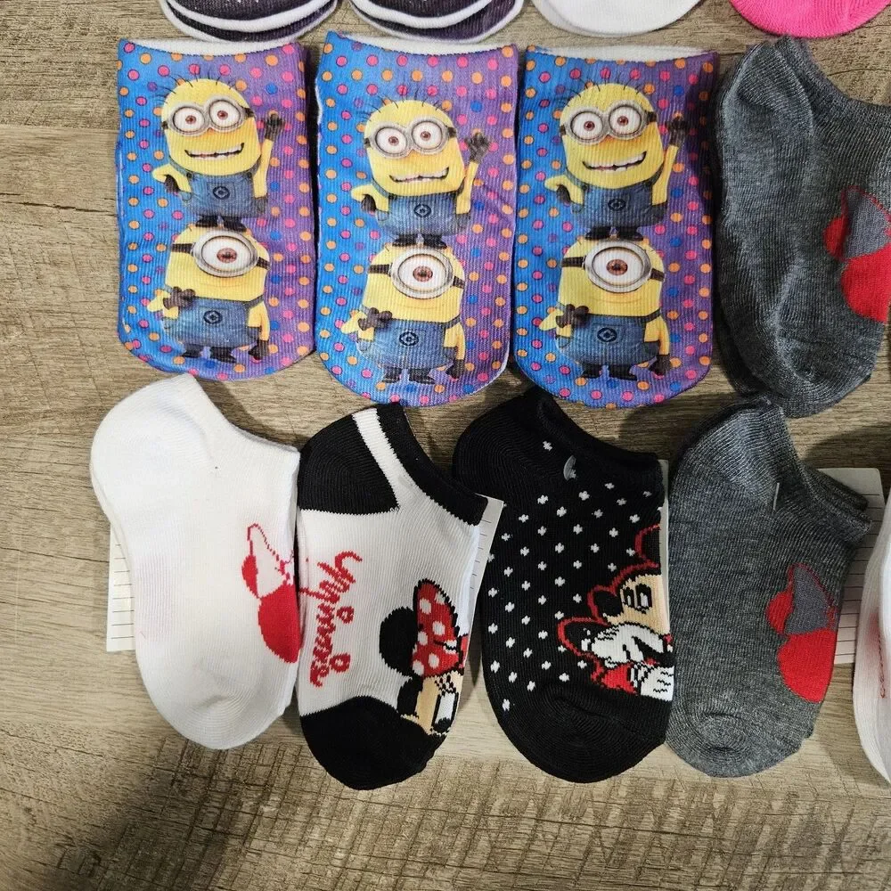 Girl Socks *SAMPLES* 21 Pairs Size 2-4 years Disney Minions Hello Kitty Dora